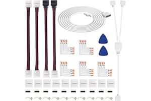 iCreating 4 Pin LED connectors, 4-pin LED Strip Connector Kit includes LED Connectors L Shape for Strip Lights 4Pin 10mm LED Strip Light Connectors for Controller 4 Pin LED Connectors Jumper