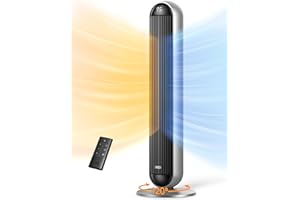 Dreo Tower Fan and Heater Combo, 29.2ft/s Standing Fans for Bedroom, 17 Levels, 6 Modes, 120° Oscillation, 42 Inch, 12H Timer, 25dB Quiet, with Remote, for Office, Large Room, Silver