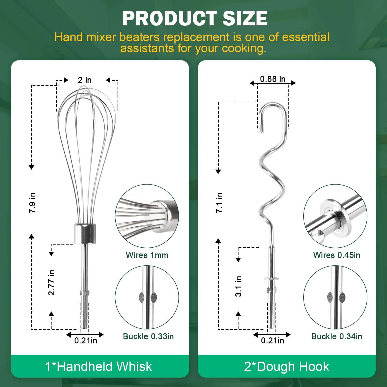 Hand Mixer Beaters Blender For KitchenAid & Mixer Dough Hooks For KitchenAid Hand Mixers Whisk Attachment KHMPW Stainless Steel Egg Beater/Whisk Attachment for Kitchen Hand Mixer Accessories,3PCS