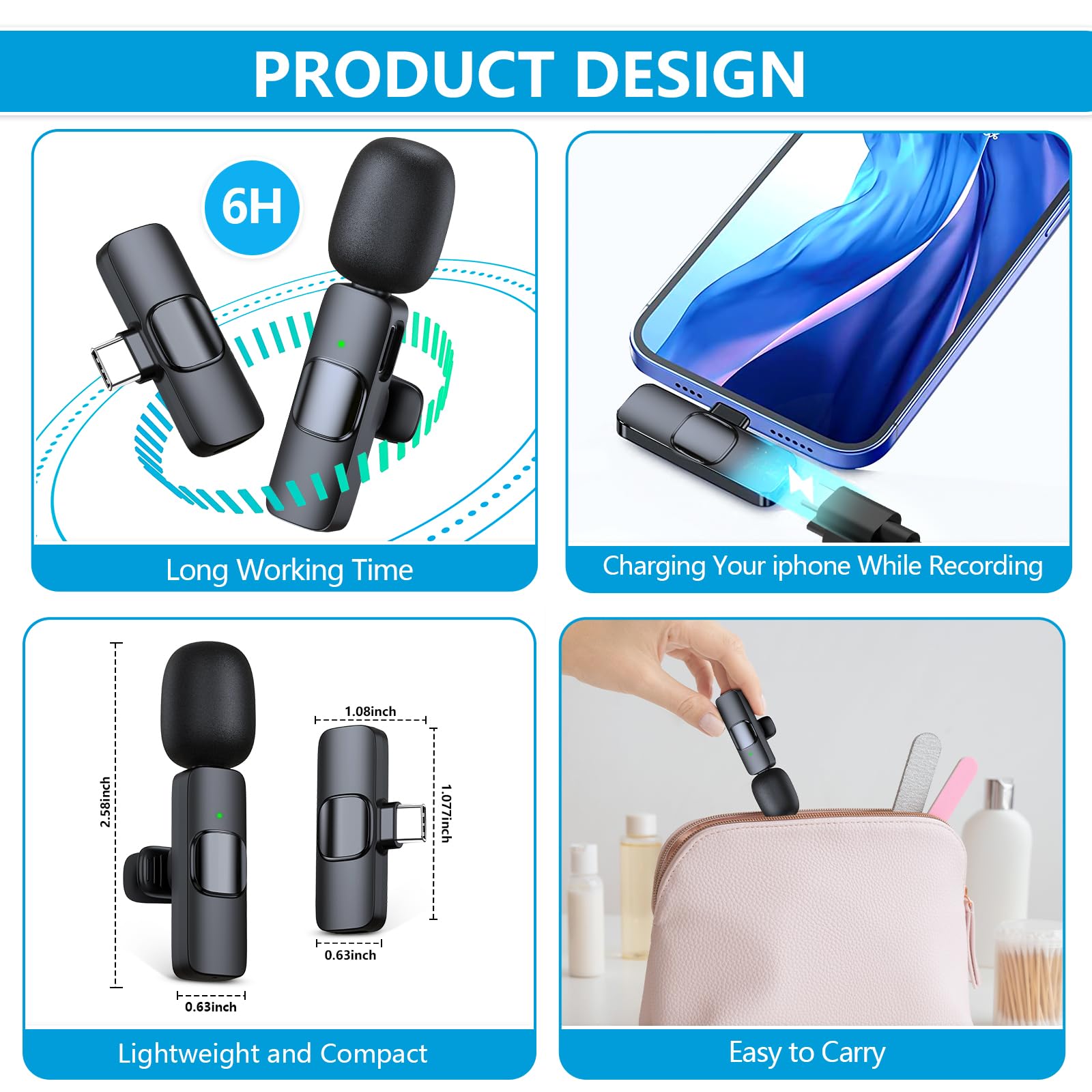 RICCHI 2 Pack Wireless Microphone USB C for iPhone 15-16 Android Phone, Professional Type C Lavalier Microphone Mini Lapel Mic for Interview Recording Podcast Live Streaming Vlog YouTube