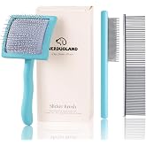 Werduoland Blue Slicker Brush Long Haired Dog Wooden Handle Coated Pins | Gently Grooming Slicker Brush, Ergonomic Wooden Handle, Long-Haired Dogs, Long Pins for Grooming Goldendoodles Poodles
