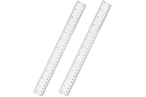 Unjoo Clear Plastic 12 Inch Straight Ruler, Shatterproof With Inches and Centimeters for School Classroom, Home, or Office (2pcs)
