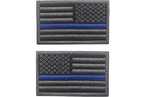 2 PCS AliPlus America Thin Blue Line Flag Patches Standard and Reverse Embroidered Tactical Morale Patch Hook and Loop(Grey)