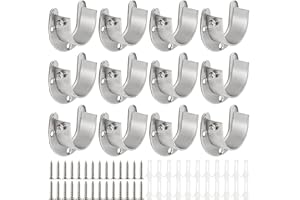 ZOFORTY 12 PCS Stainless Steel Closet Rod Brackets, 1-1/4 Inch Dia Heavy Duty Socket Flange Rod Holder, Shower Curtain Rod Pole End Supports, Open Type Wardrobe Bracket Holder with Screws U-Shaped, Silver