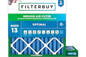 Filterbuy 12x12x2 Air Filter MERV 13 Optimal Defense (2-Pack), Pleated HVAC AC Furnace Air Filters Replacement (Actual Size: 