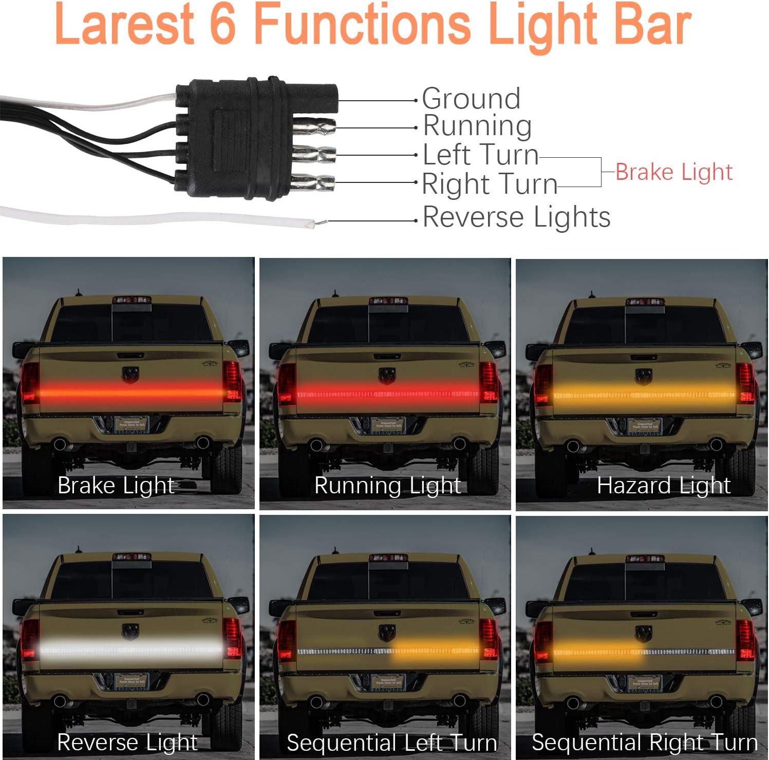 MUCH 3 Row LED Truck Sequential Signal 60″ Tailgate Light Running Turn
