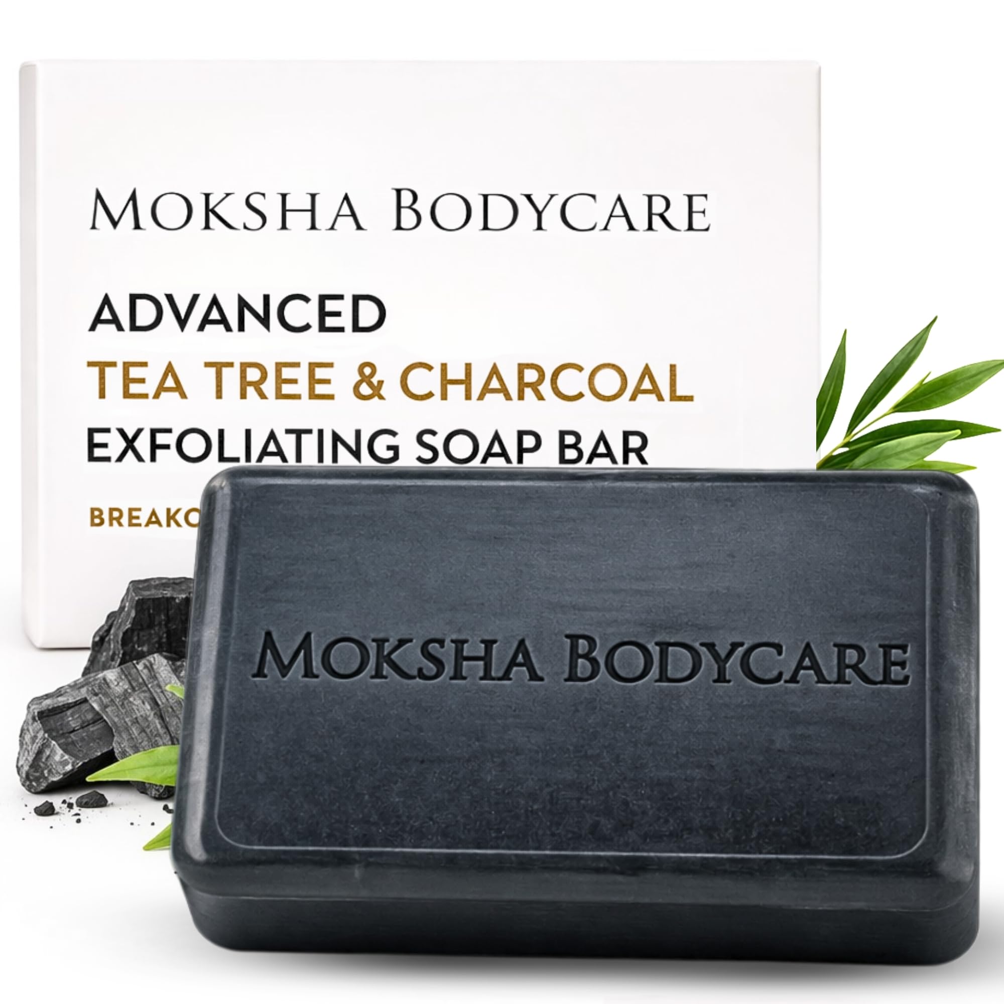 Tea Tree and Charcoal Exfoliating Soap Bar for Men And Women - [Made In U.K] Pore Exfoliating Face And Body Wash Soap Scrub for Acne Dark Spots Blackheads Blemishes Sensitive Skin, Cruelty FREE-100g