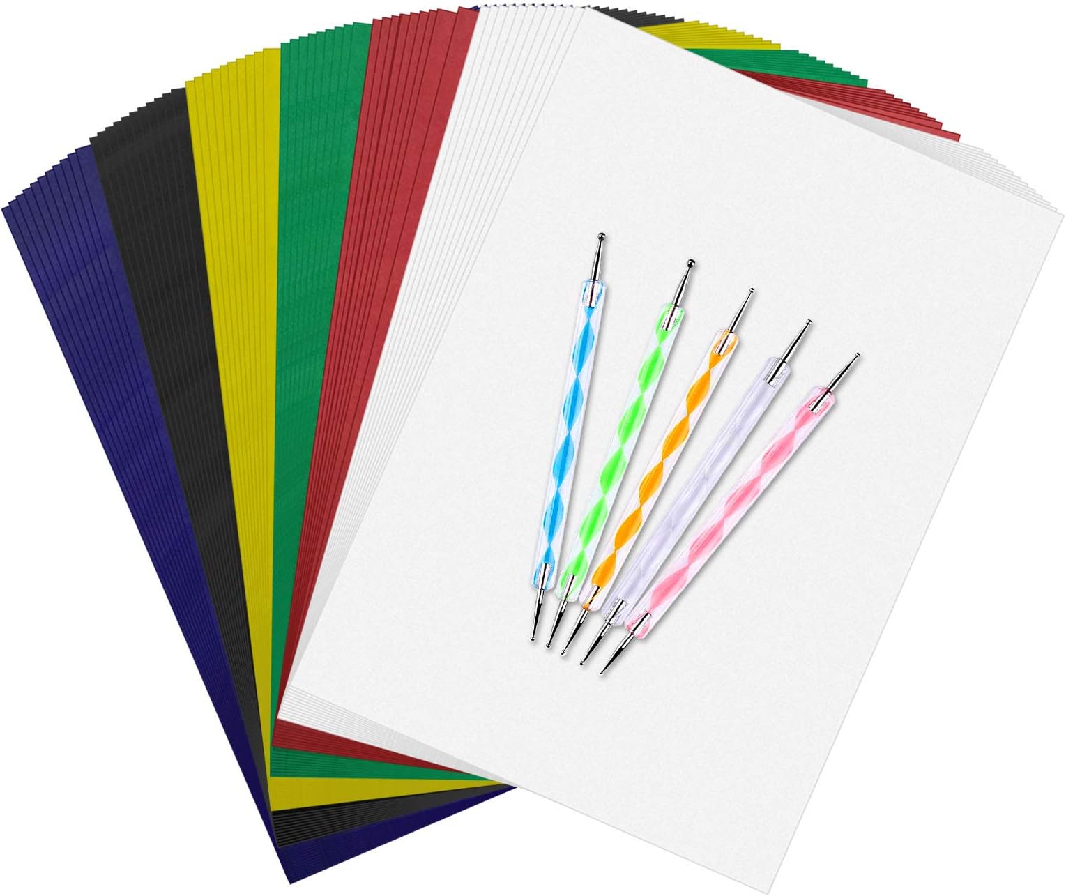 72 Sheets Carbon Paper Transfer Paper Tracing Paper with 5 pcs Embossing Styluses Stylus Dotting Tools, Carbon Graphite Copy Paper for Transfer Pattern on Fabric,Wood,Paper, Hand Painting