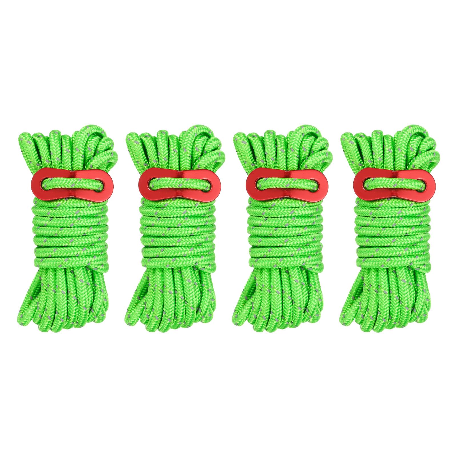 PATIKIL 5mm Tent Rope, 4 Pack 13ft Reflective Guyline Cord Tied Downs Rope Paracord Cord Camping Ropes with Red Aluminum Cord Adjusters for Camping Hiking Tent, Green