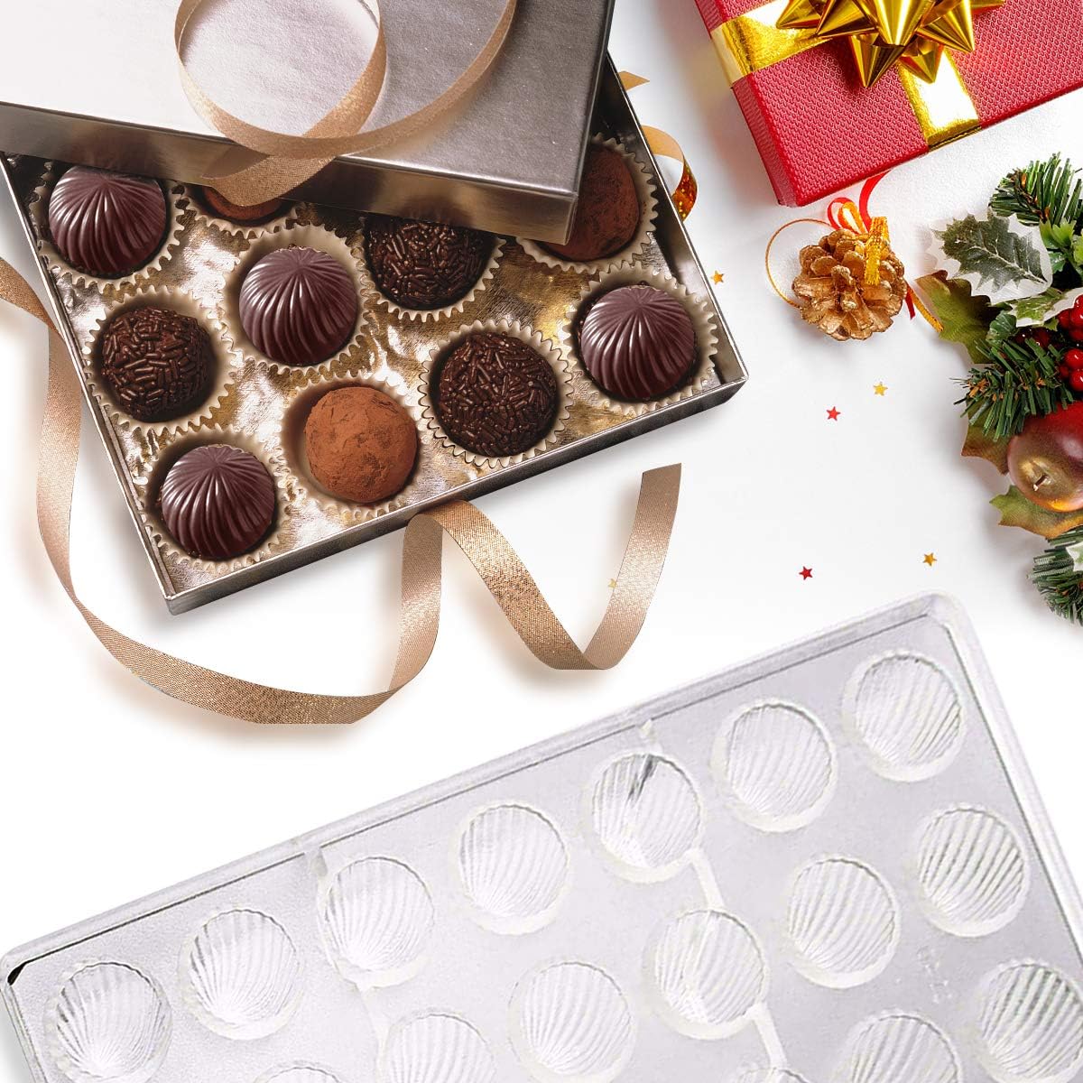 Jeteven Chocolate Candy Bon Bon Mold, Non-stick PC Polycarbonate Mould 21 Cavities (Screw Thread)