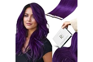 RUNATURE Tape in Hair Extensions Human Hair Purple Hair Extensions Tape Ins 12 Inch Straight Human Hair Tape in Extensions fo