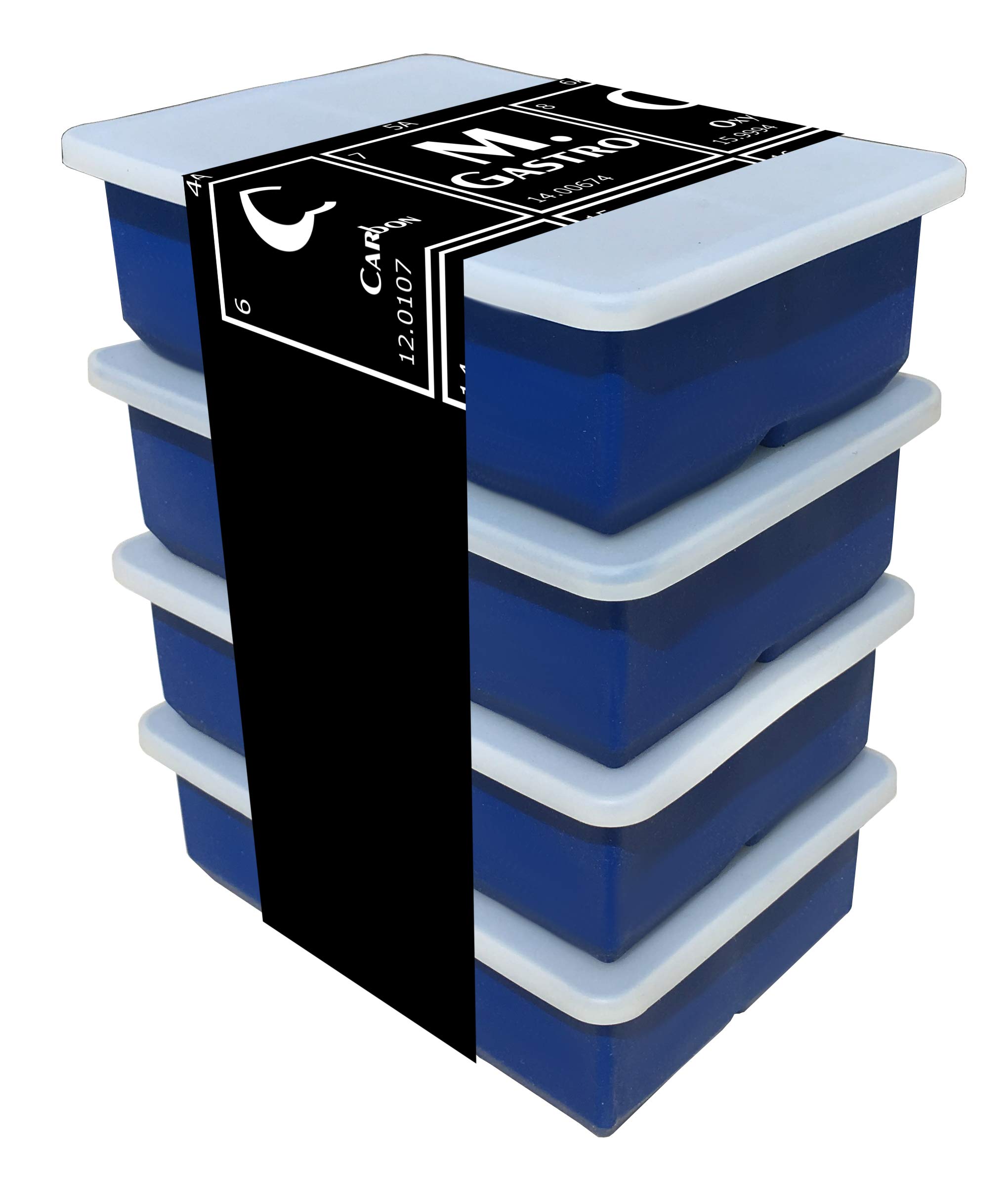 M. Gastro Kitchens Silicone Ice Cube Trays by , SAVE WITH OUR ECONOMY 4 PACK, Extra Large Ice Cubes, Space Saving Design, 6 Cavity (Midnight Blue with 4 Lids)