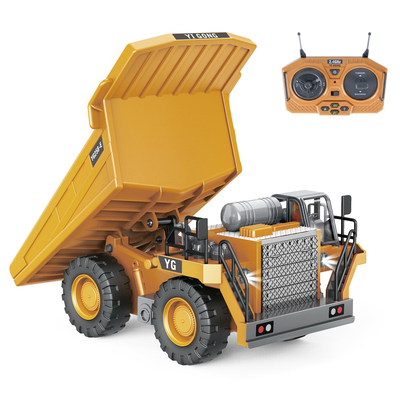 Asslye 9 Channel Remote Control Construction Dump Truck Toy - 1:24 RC Dump Truck Toy with Lights and Sounds, 2.4GHz for Kids and Adults Ages 3 and Up (RC Dump Truck)