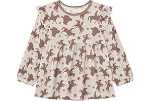Gugusary Western Cowboy Girls Long Sleeve T-Shirt Toddler Cotton Comfort Soft Crewneck Tee Tops with Ruffles Trim