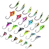 BASSDASH Ice Fishing Lure Kit Glowing Paint Jigs for Winter Ice Jigging Crappie Sunfish Perch Walleye Pike with Tackle Box