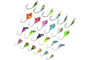 BASSDASH Ice Fishing Lure Kit Glowing Paint Jigs for Winter Ice Jigging Crappie Sunfish Perch Walleye Pike with Tackle Box