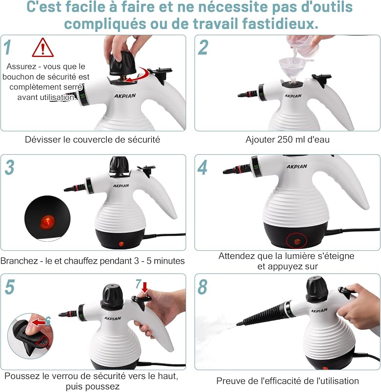 Nettoyeur Vapeur Portatif, Nettoyeur à Vapeur avec 10 Accessoires