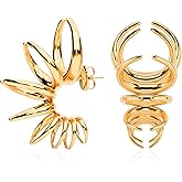 Premium Quality | 22K Gold Plated | Statement Spike Hoop Earrings For Women | 925 Sterling Silver Post | Lightweight & Comfortable | Haute Couture Aesthetics | Pump Up The Gem | US Brand |
