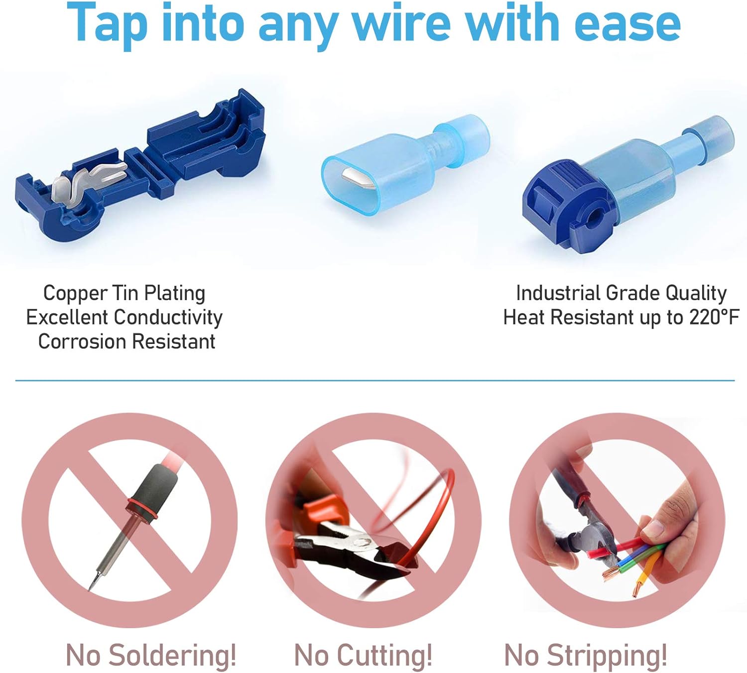 TICONN 200pcs T-Tap Wire Connectors, Self-Stripping Quick Splice Electrical Wire Terminals, Insulated Male Quick Disconnect Spade Terminals Assortment Kit with Storage Case (200PCS): Industrial & Scientific
