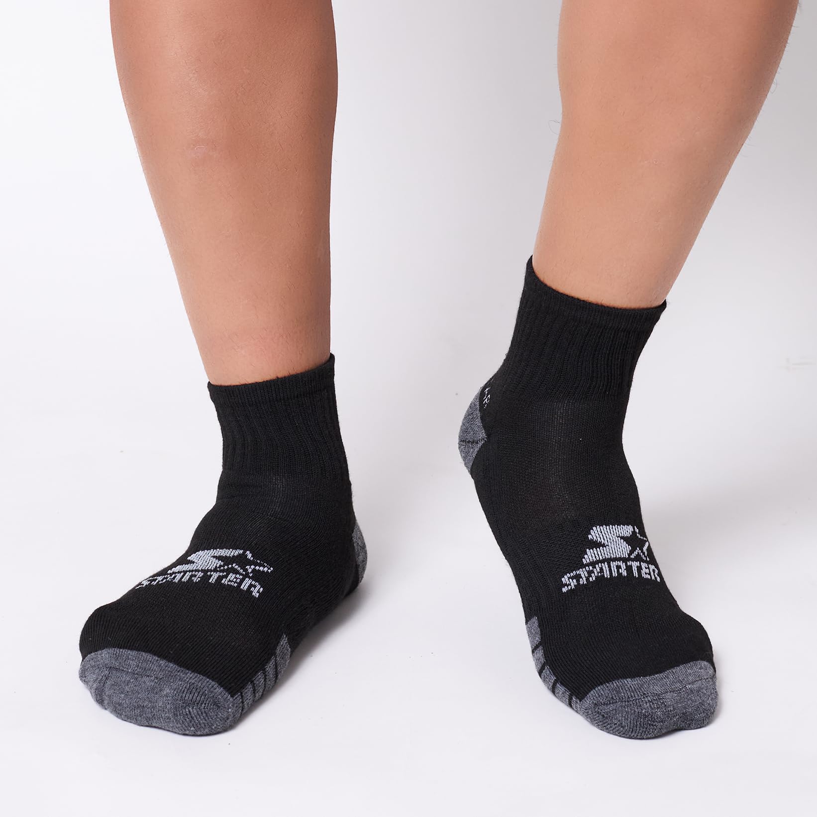 STARTER Men's 10 Pack Half Cushion Quarters Socks (Black/White/Grey, 6-12)