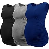 Smallshow Women's Maternity Tank Tops Sleeveless Ruched Pregnancy Clothes 3-Pack