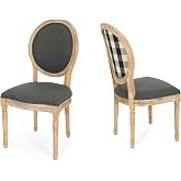 Christopher Knight Home Reed Upholstered Farmhouse Dining Chairs, (Set of 2), Dark Gray + Black Checkerboard + Natural