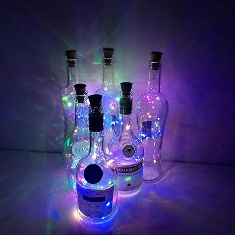 Weinflasche Lichter mit Kork, 6 Pack 20 LEDs Flasche Schnur-Licht / 6.5ft (2M) Silber Kupferdraht Batteriebetriebene Wohnkult