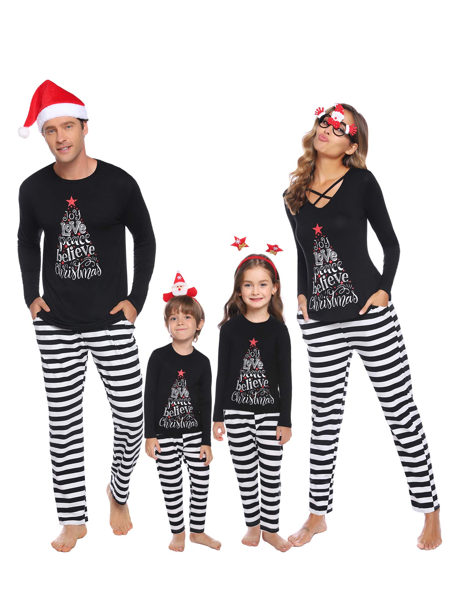 Photo 1 of iClosam Matching Family Pajamas Set Striped Christmas Pajamas Sleepwear Dad Mom PJs Black