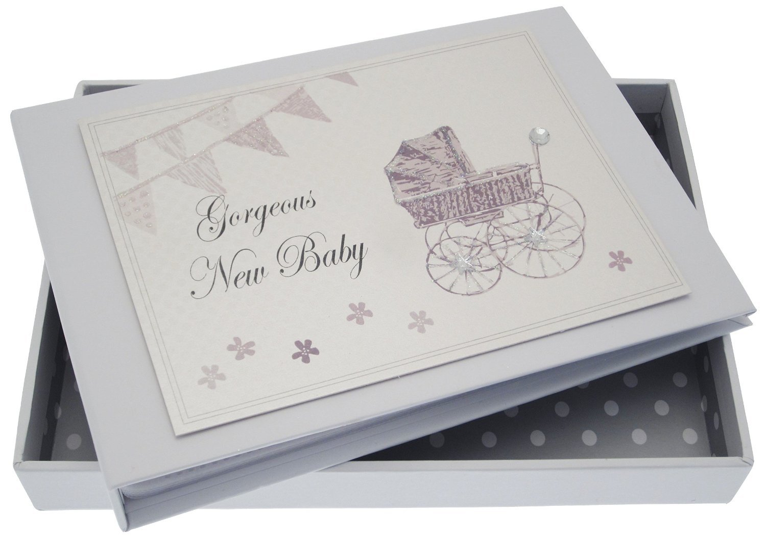 New Baby, Mini Photo Album, Silver Pram & Bunting