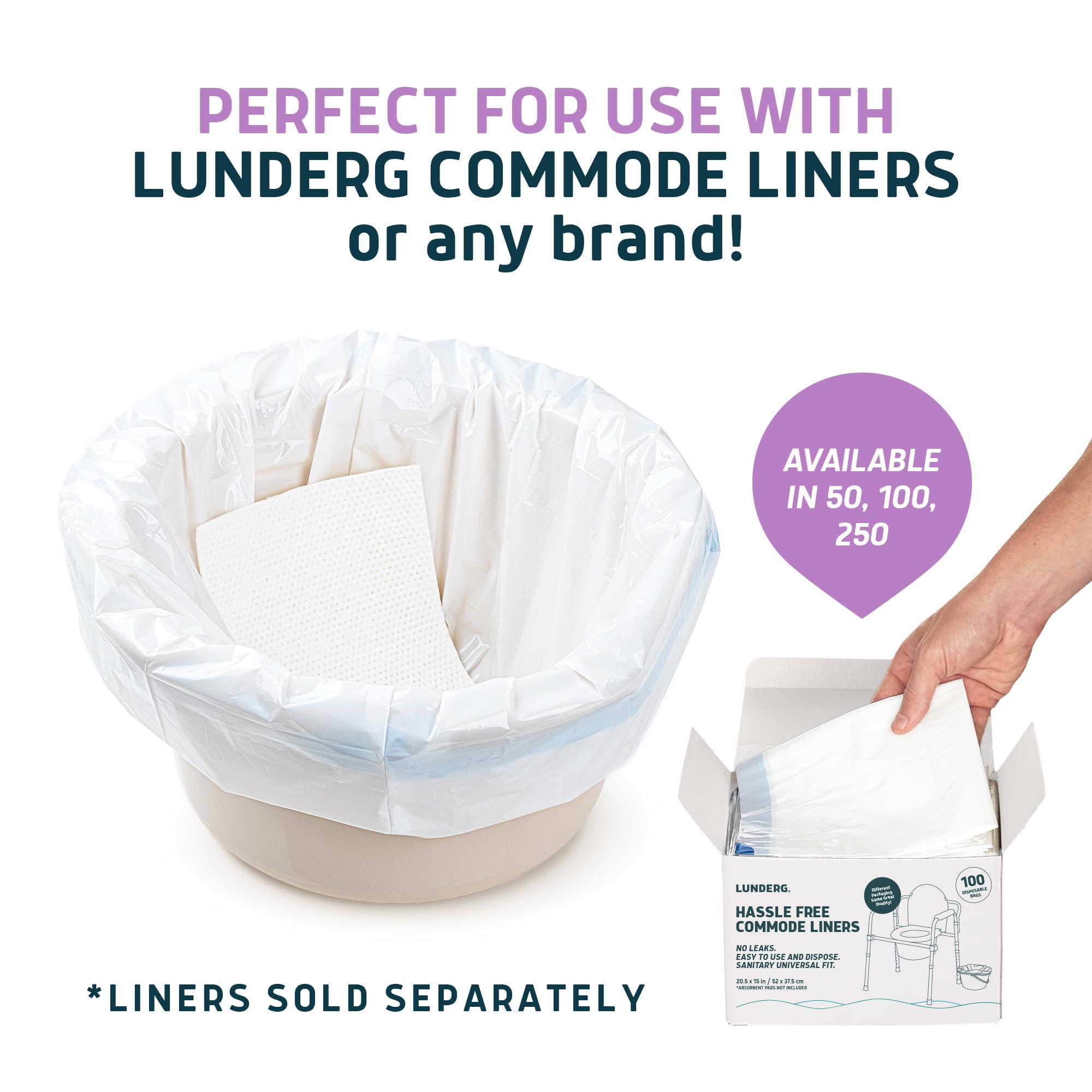Lunderg Lavender Scented Super Absorbent Commode Pads - Medical Grade Value Pack 100 Count - for Disposable Bedside Commode Liners, Adult Chairs, Portable Buckets & Camping Toilet Bags - Light Scent