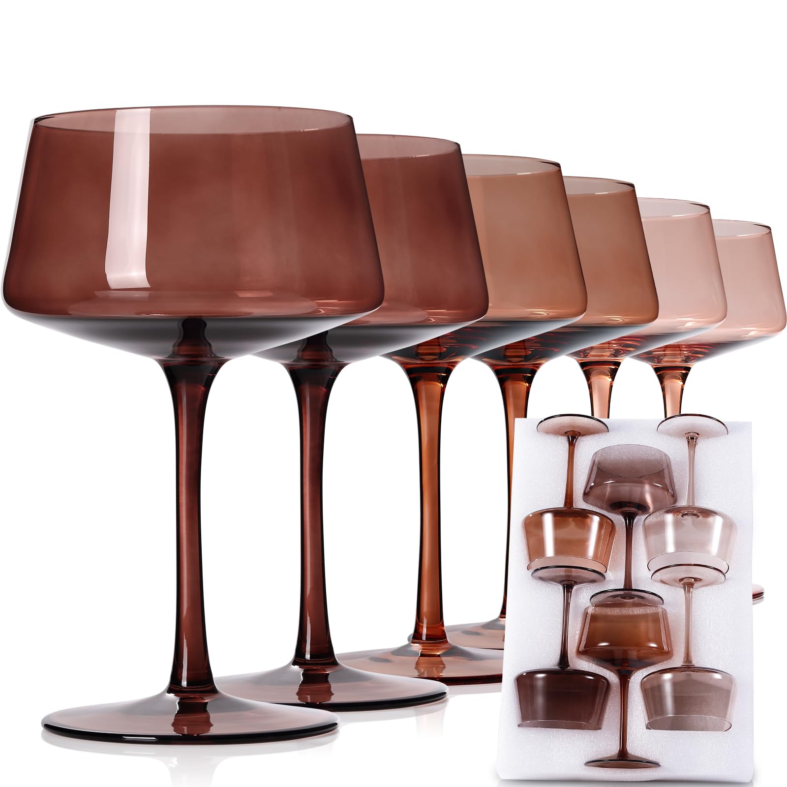 Photo 1 of JOVGANK Amber Coupe Glasses Set of 6, Hand Blown Brown Martini Glasses 13Oz, Champagne & Cocktail Luxury Coupe Glasses, Bar Manhattan Glass, Mother's Day Gift for Espresso Martini Glass