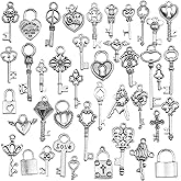 Aokbean Mixed 40Pcs Mini Fake Skeleton Keys and Heart Locks Charms for Jewelry Making Earring Necklace Pendants Keychain Accessories