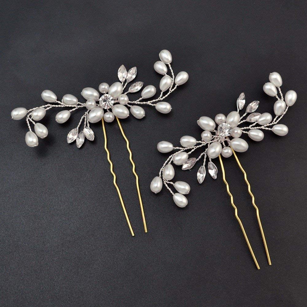 Losuya 4 x Elegant Ladies Pearl Rhinestone Hair Clips Wedding Bridal Hair Accessories