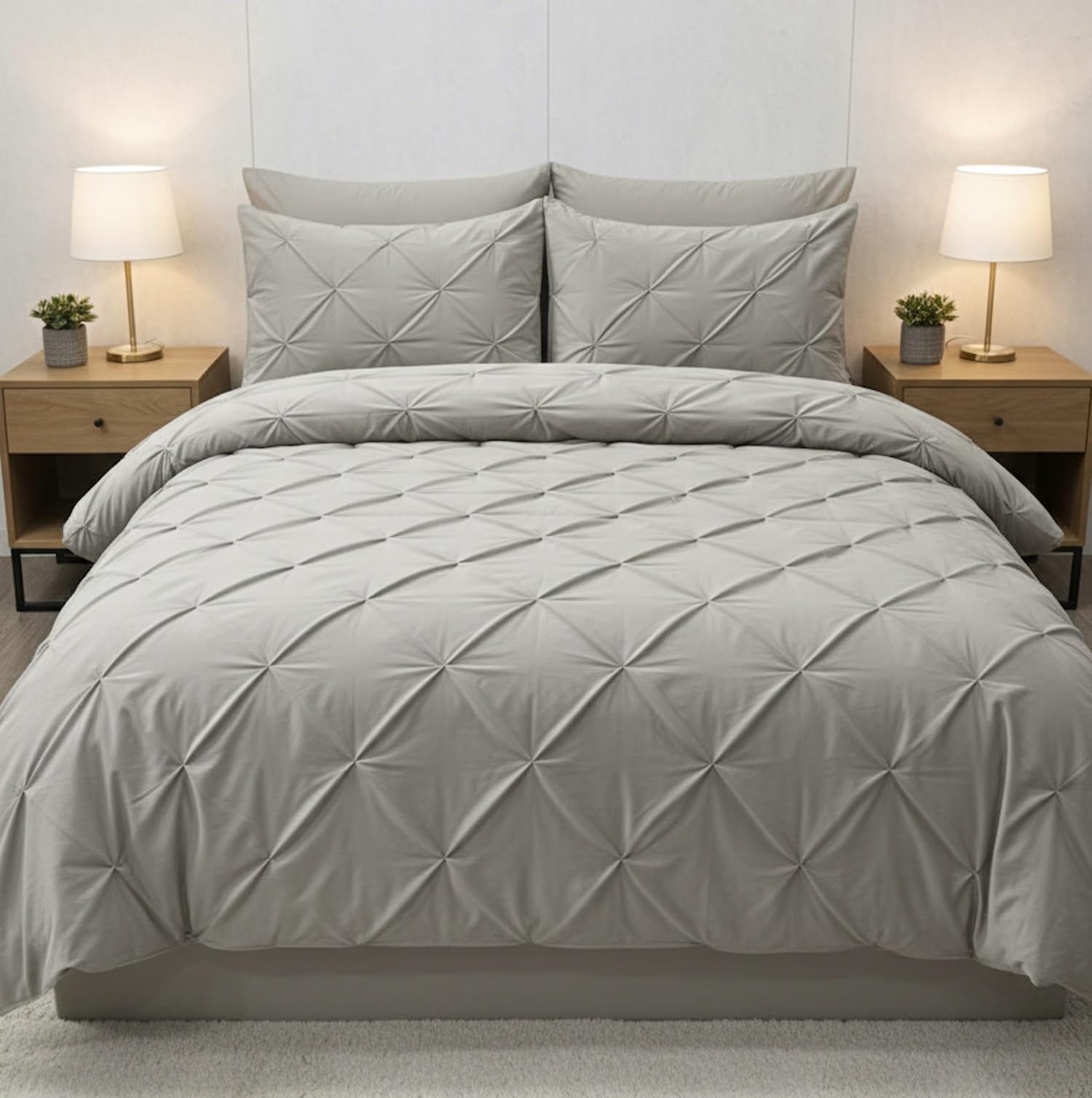 Linen Home Pintuck Double Duvet Cover Set, Soft Microfiber Pinch Pleat Linen Duvet Cover with 2 Pillow Shams, Easy Care, Wrinkle Free, Bedding Set Twin (Linen, Duvet Cover Set: