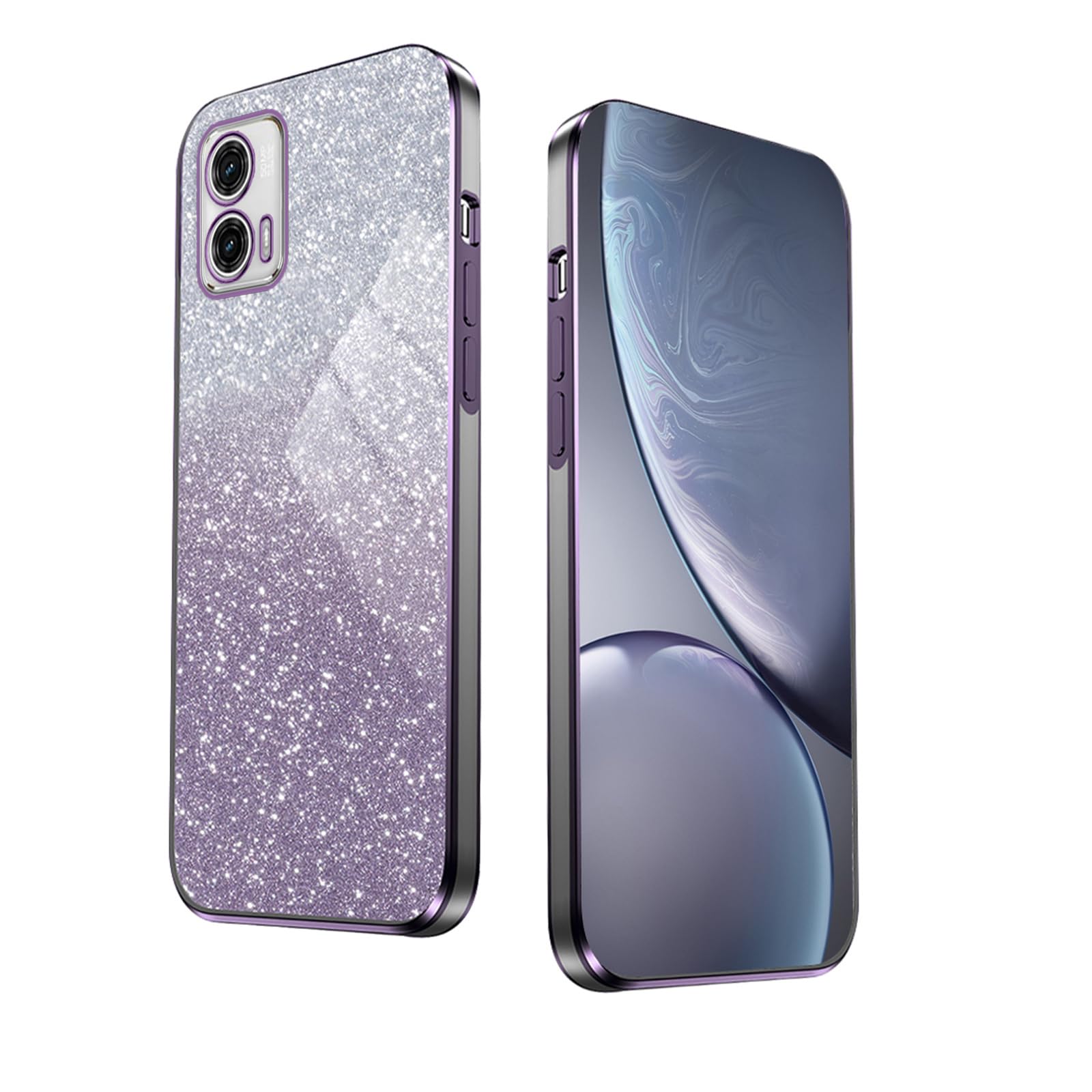 WBWONE Glitter Case for Motorola Moto G73 5G Case, Electroplated Edge, Flexible Protection, Shockproof Soft Cover Shell with Glitter Stickers - Purple