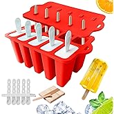 Midnadiy Easy Release Popsicles Molds, 10-Cavity Silicone Popsicle Molds with Sticks, Popsicle Maker Mold Set, BPA Free Homem