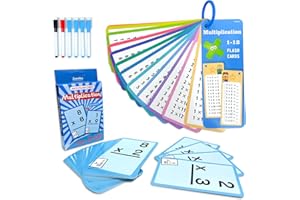 Limque 1-12 Math Flash Cards with 6 Dry Erase Pens, 15Pcs Big Multiplication Flash Cards + 36 Pcs Random Double-Sided Multiplication Practice Cards, Educational Math Flashcards for Kids Ages 6+