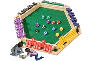 Shut The Box Game 6 Player, Wooden Dice Math Board Game, Colorful Hexagonal Board Strategy Toy with 12 Dices 1-6 Player, for 
