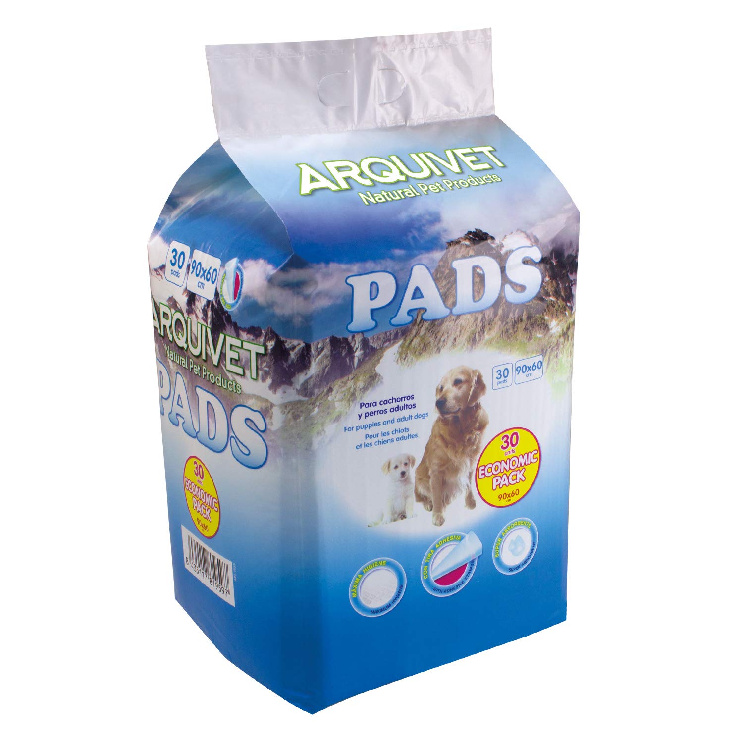 Arquivet Educational Hygienic Pads for Disposable Dogs – Large (30 Units) – 90 x 60 cm