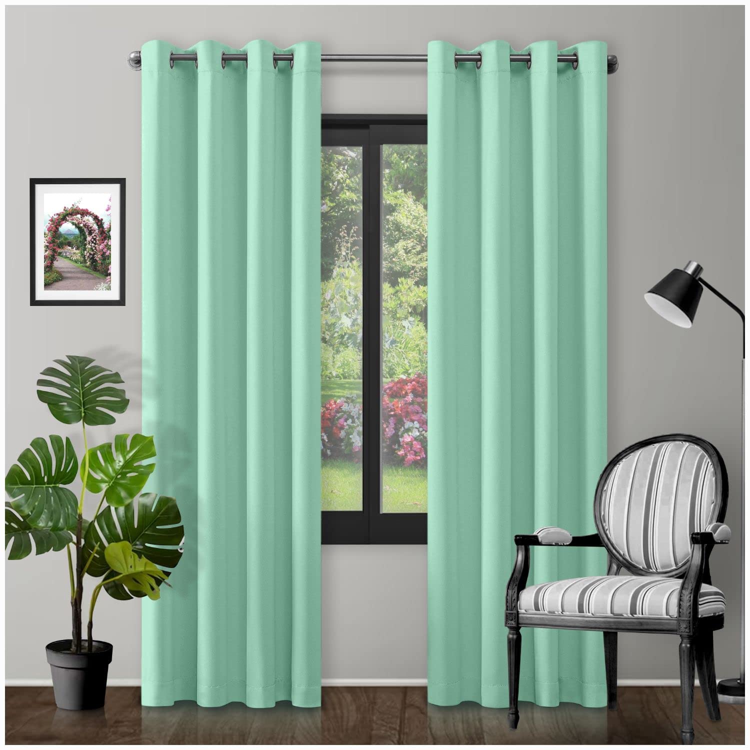 Eyelet Top Blackout Curtains Large Door Thermal Insulated Panels For Bedroom/Living Room, Duck Egg, 66X54 Inch