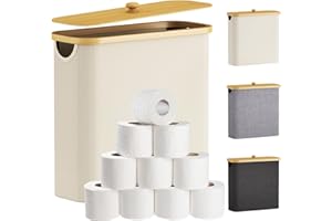 Lifewit 12 Rol 30L Toilet Paper Storage Basket, Bamboo Toilet Paper Holder Organizer with Lid, Lvory White