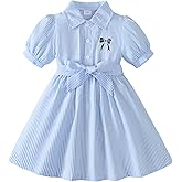 Kucnuzki Girls Summer Spring Dresses Toddler Girl Clothes Short Sleeve Button Up Casual Preppy Sun Dress Summer Outfits