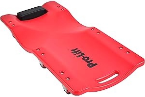 Pro-Lift Mechanic Plastic Creeper 36 Inch - Blow Molded Ergonomic HDPE Body with Padded Headrest - 300 Lbs Capacity Red