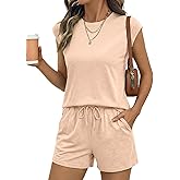 SHEWIN Two Piece Sets for Women Cap Sleeve Tops and Shorts Lounge Set with Pockets Womens Summer Outfits 2026