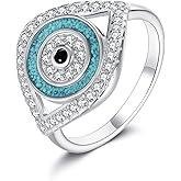 HKPATOP Evil Eye Rings for Women 925 Sterling Silver Turquoise Ring Zirconia Jewellery Gifts for Women Mom Men