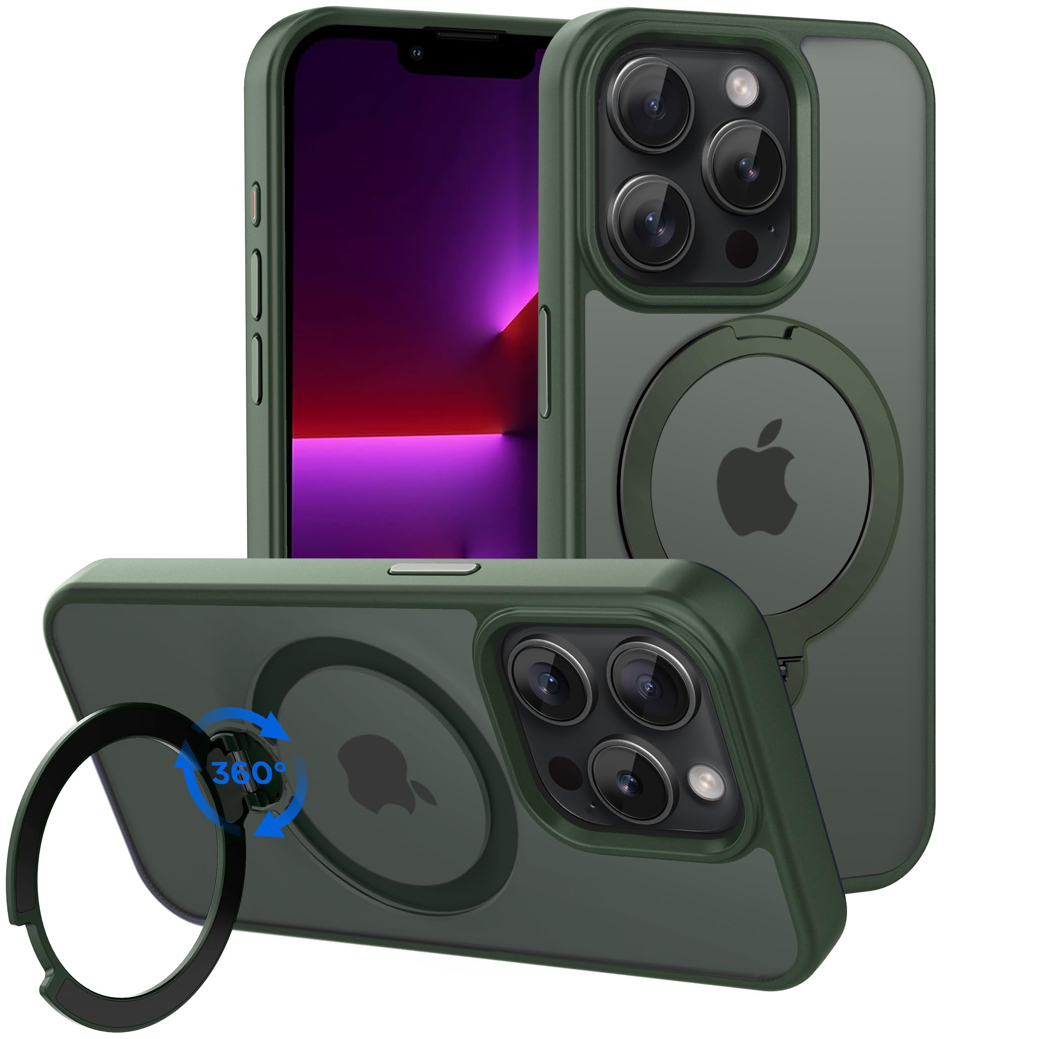 Photo 1 of CACOE Magnetic Case for iPhone 13 Pro 6.1 inch with 360 Rotatable Ring Stand, Compatible with MagSafe Car Phone Mount, Cases Cover Phone Holder for Desk Meeting/Videos?Dark Green?