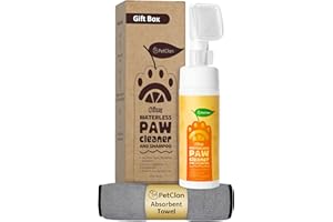 PetClan Citrus Naturally Formulated Dog Paw Cleaner with 'Squarub' Brush - USA Brand - No-Rinse Sulfate-Free Dry Shampoo for Dogs - Gift Box with Microfiber Absorbent Towel