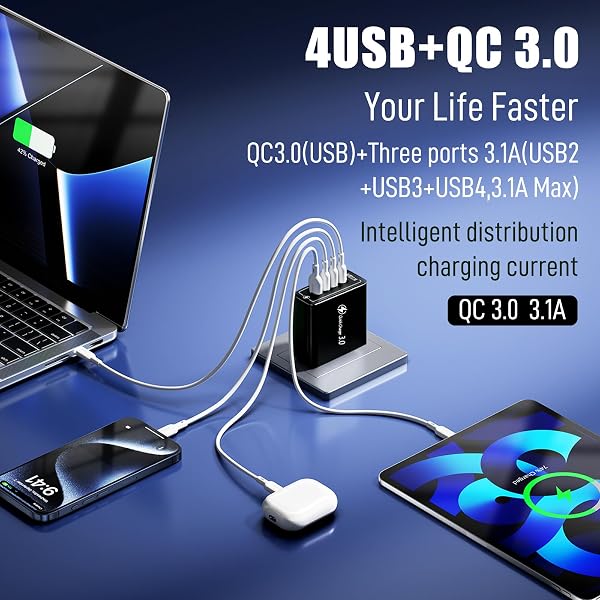 PRO PHONE CHARGER, PRO CHARGER, 4-PORT WALL WITH INTELLIGENT TEMPERATURE CONTROL,TRAVEL FAST CHARGING,WALL CHARGE FOR TRAVEL & HOME,UNIVERSAL COMPATIBILITY FOR ALL PHONES (2 PCS)