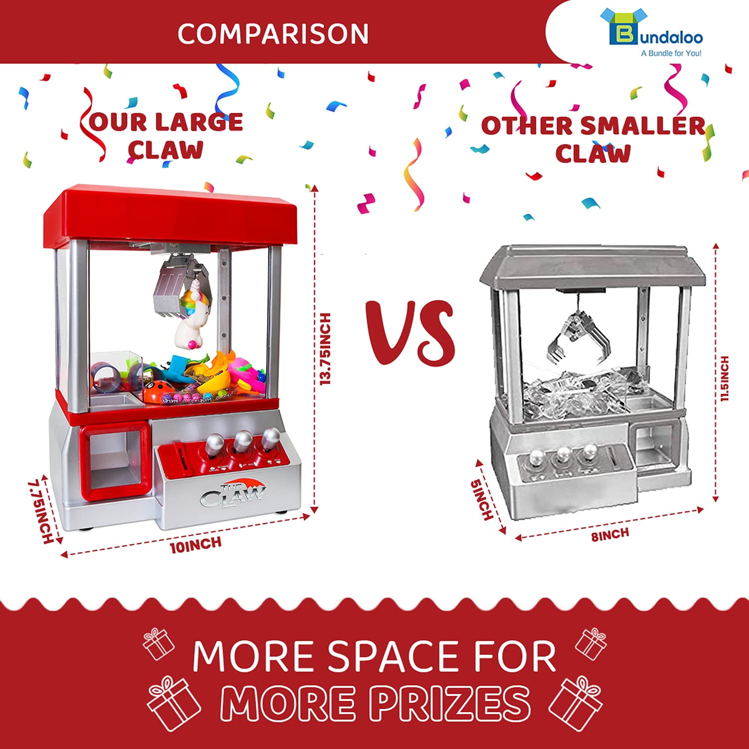 Bundaloo Claw Machine Arcade Game with Sound, Cool Fun Mini Candy Grabber Prize Dispenser Vending Toy for Kids, Boys & Girls