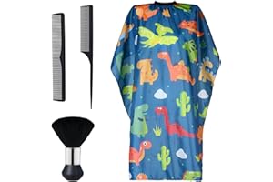Yafeco Kids Barber Cape and Neck Duster Brush Hair Comb Set,Toddler Hair Cutting Cape with Adjustable Closure Barber Cape (Dinosaur 4 Piece Set)